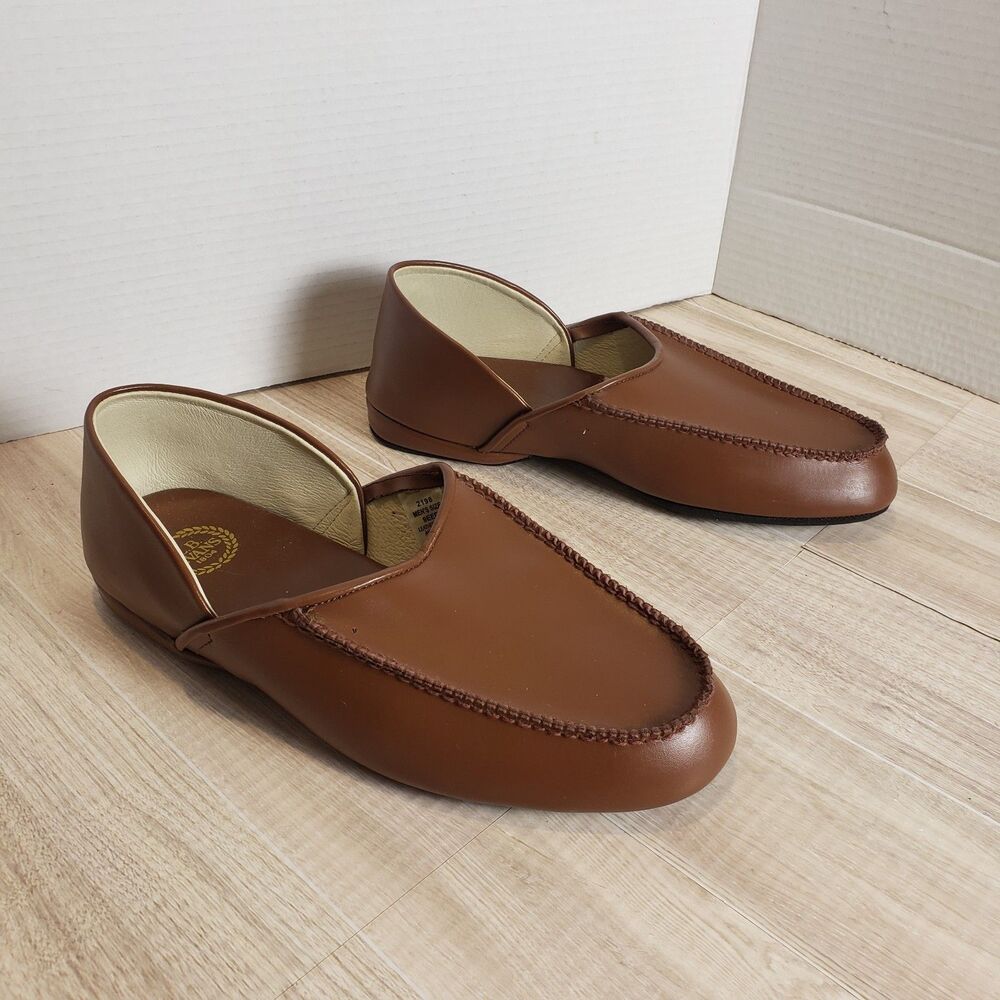 L.B. Evans Chicopee Men’s Slippers 9EE  Brown Leather Slip On Moc Toe 2198